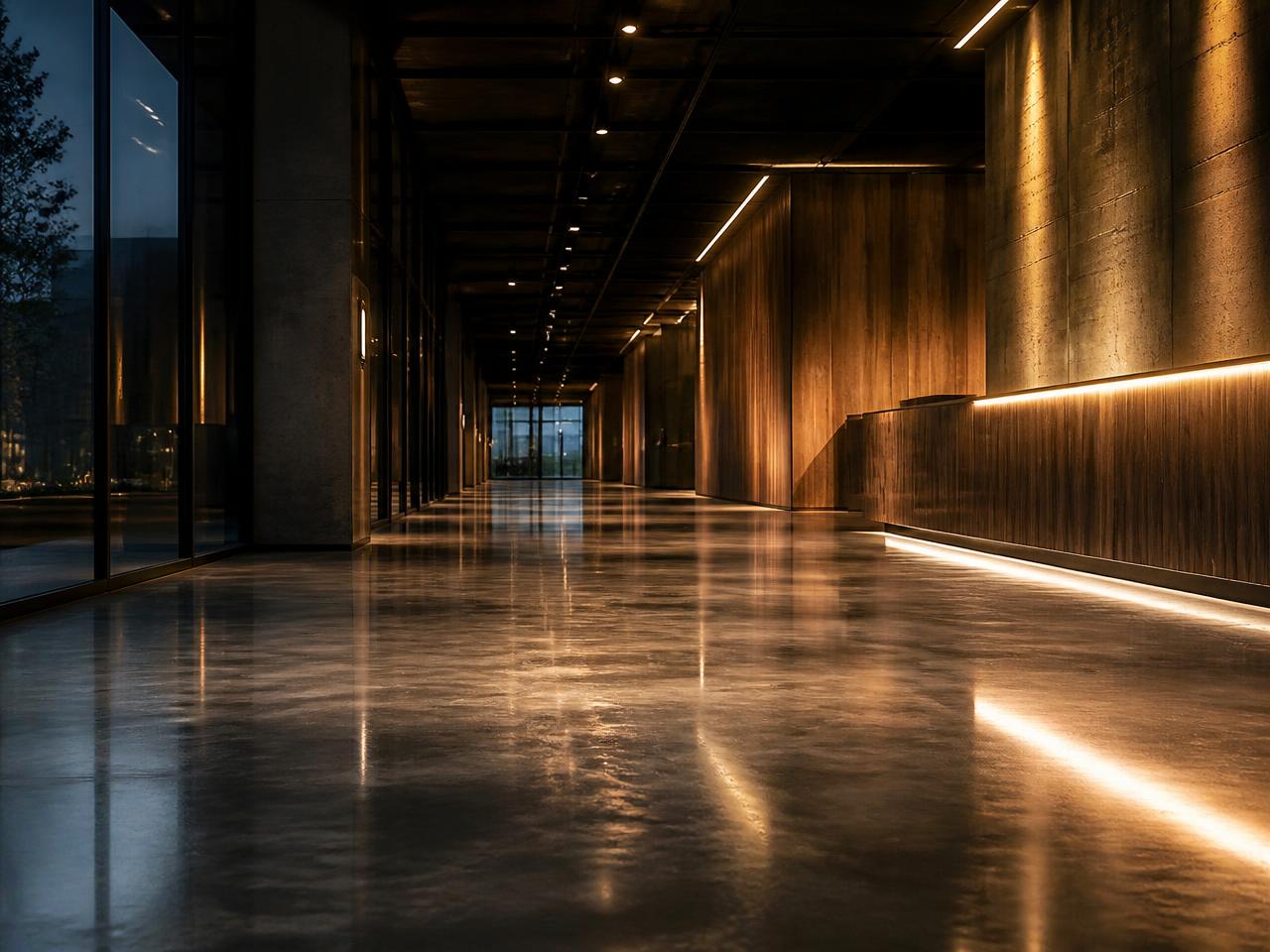 Polished concrete floor in a commercial interior
